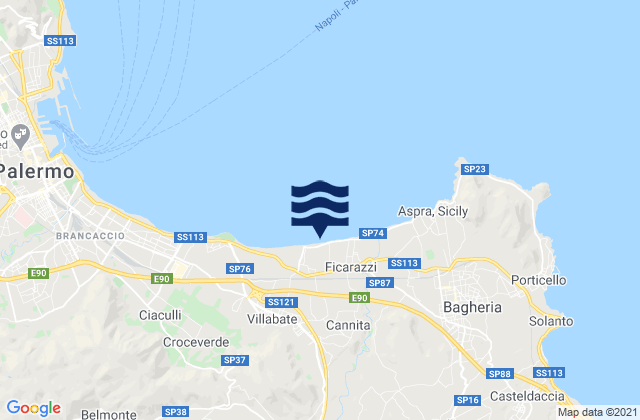 Mapa da tábua de marés em Portella di Mare, Italy