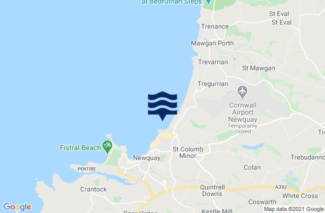 Mapa da tábua de marés em Porth Beach, United Kingdom