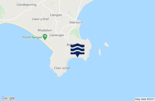 Mapa da tábua de marés em Porth Ceiriad Beach, United Kingdom