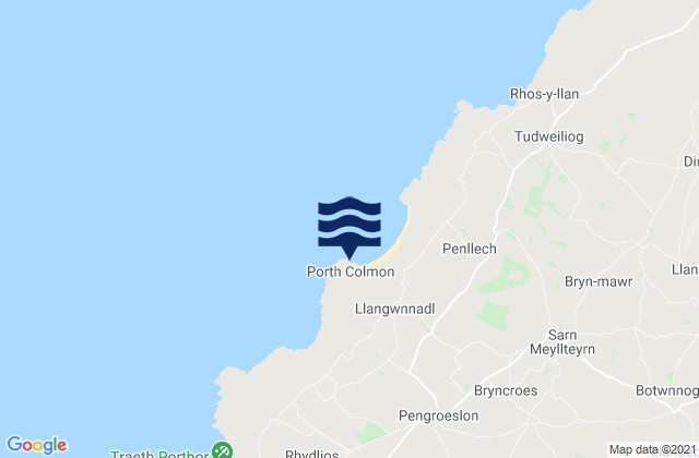 Mapa da tábua de marés em Porth Colmon, United Kingdom