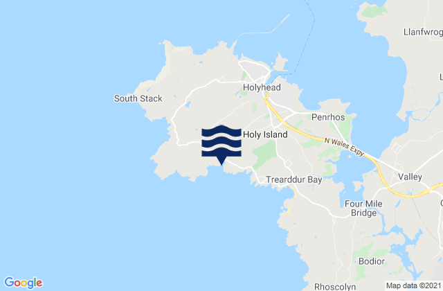 Mapa da tábua de marés em Porth Dafarch Beach, United Kingdom