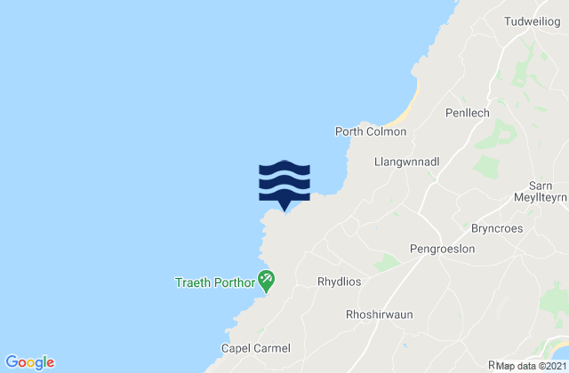 Mapa da tábua de marés em Porth Ferin Beach, United Kingdom