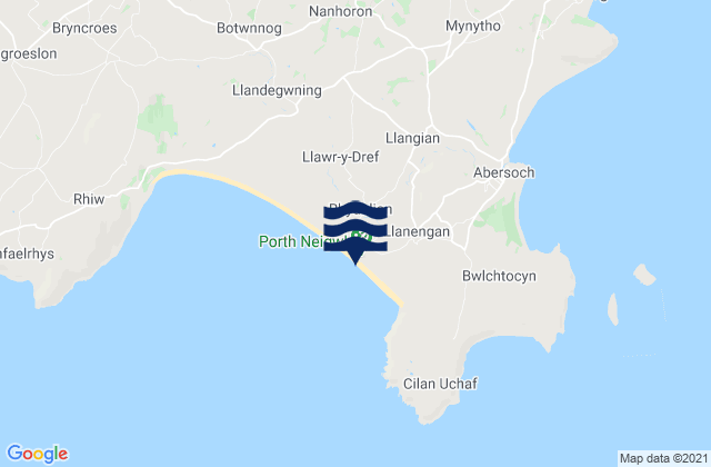 Mapa da tábua de marés em Porth Neigwl Beach, United Kingdom