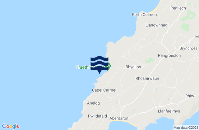 Mapa da tábua de marés em Porth Oer, United Kingdom