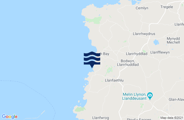 Mapa da tábua de marés em Porth Trwyn Beach, United Kingdom