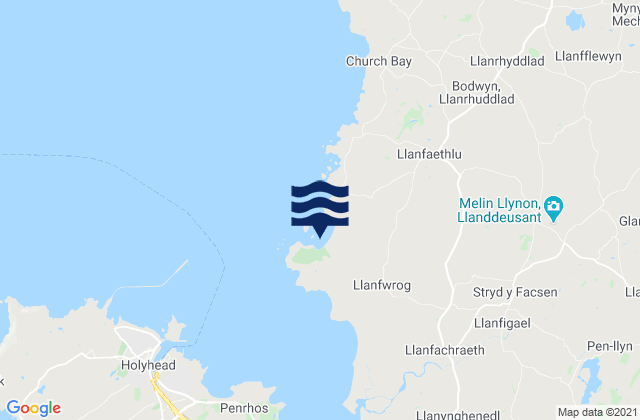 Mapa da tábua de marés em Porth Tywyn Mawr Beach, United Kingdom