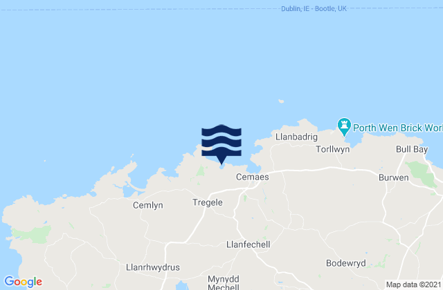 Mapa da tábua de marés em Porth Wylfa Beach, United Kingdom