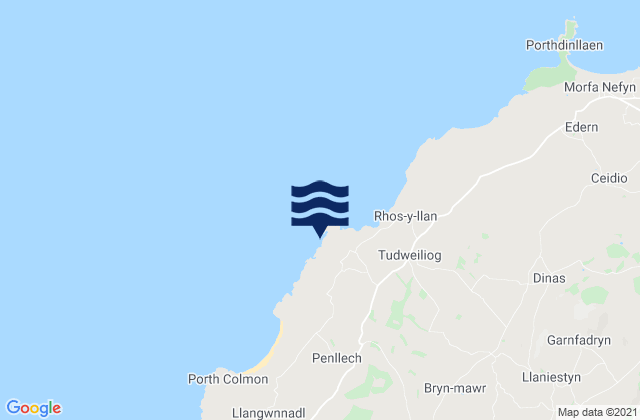 Mapa da tábua de marés em Porth Ysgaden, United Kingdom