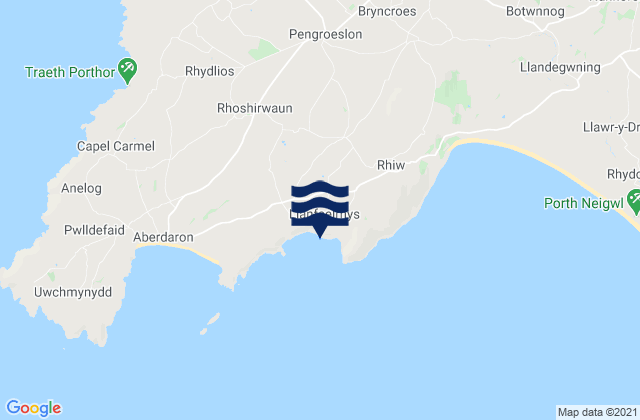 Mapa da tábua de marés em Porth Ysgo Beach, United Kingdom