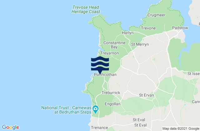 Mapa da tábua de marés em Porthcothan Bay Beach, United Kingdom