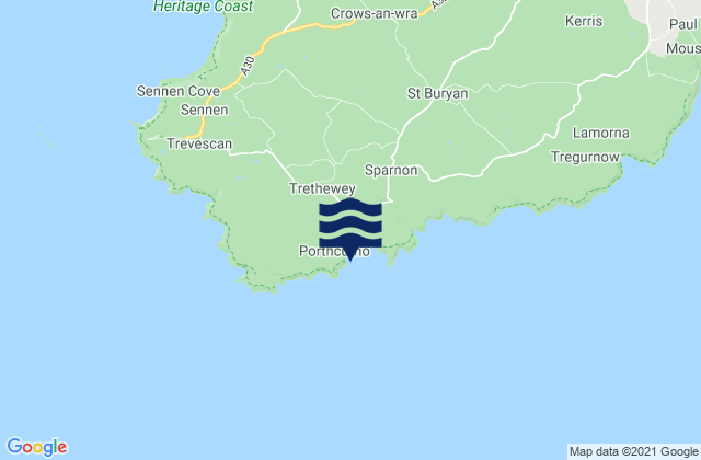 Mapa da tábua de marés em Porthcurno Beach, United Kingdom