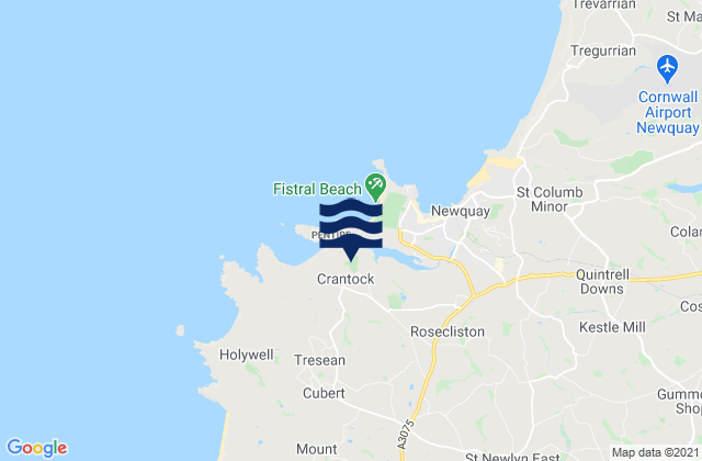 Mapa da tábua de marés em Porthjoke, United Kingdom