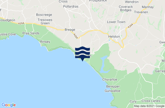 Mapa da tábua de marés em Porthleven Beach, United Kingdom