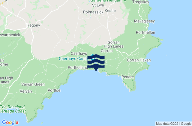 Mapa da tábua de marés em Porthluney Cove Beach, United Kingdom