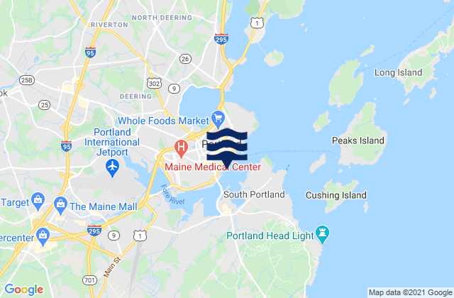 Mapa da tábua de marés em Portland, United States