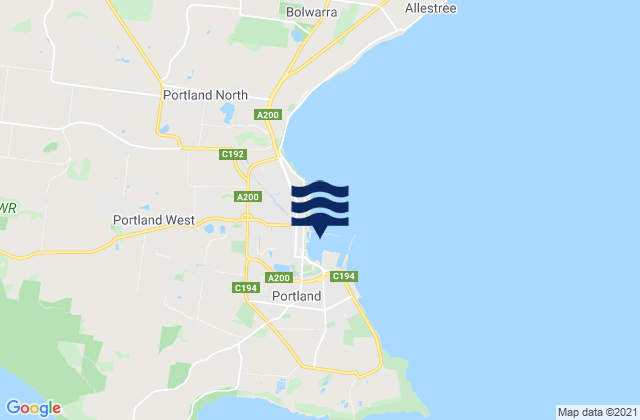 Mapa da tábua de marés em Portland, Australia