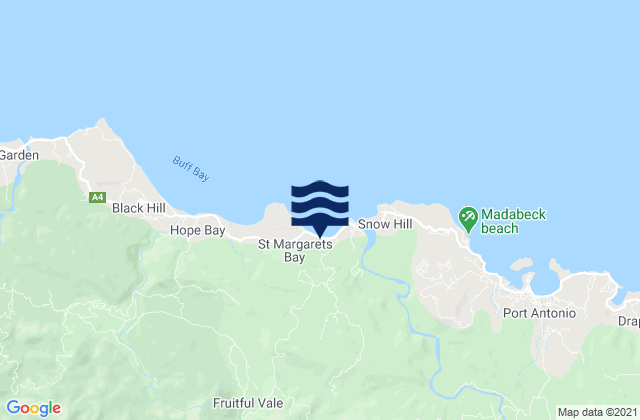 Mapa da tábua de marés em Portland, Jamaica