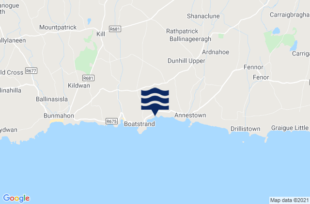 Mapa da tábua de marés em Portlaw, Ireland