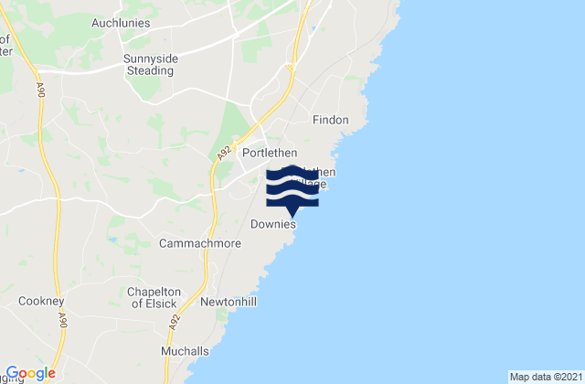Mapa da tábua de marés em Portlethen, United Kingdom