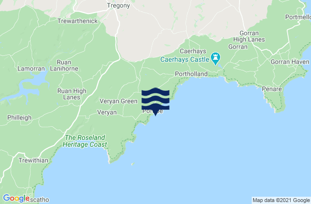 Mapa da tábua de marés em Portloe Beach, United Kingdom
