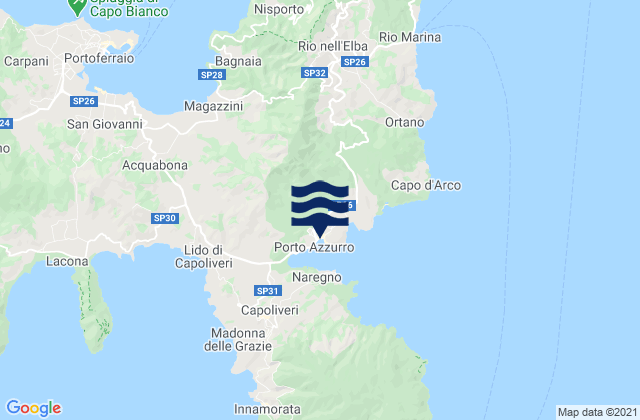 Mapa da tábua de marés em Porto Azzurro, Italy