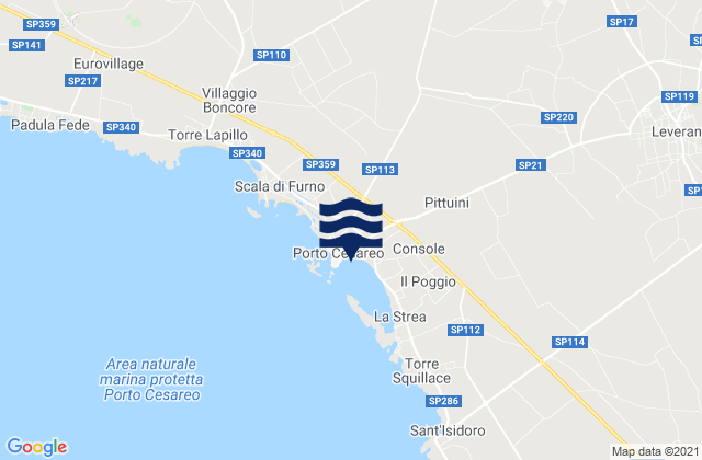 Mapa da tábua de marés em Porto Cesareo, Italy