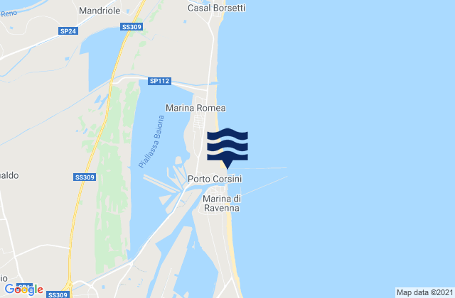 Mapa da tábua de marés em Porto Corsini, Italy
