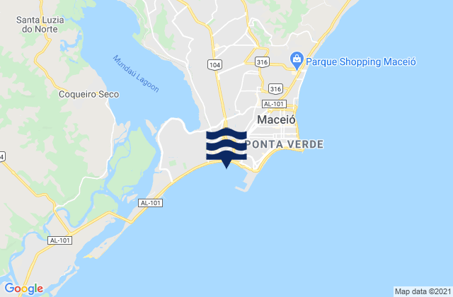 Mapa da tábua de marés em Porto De Maceio, Brazil