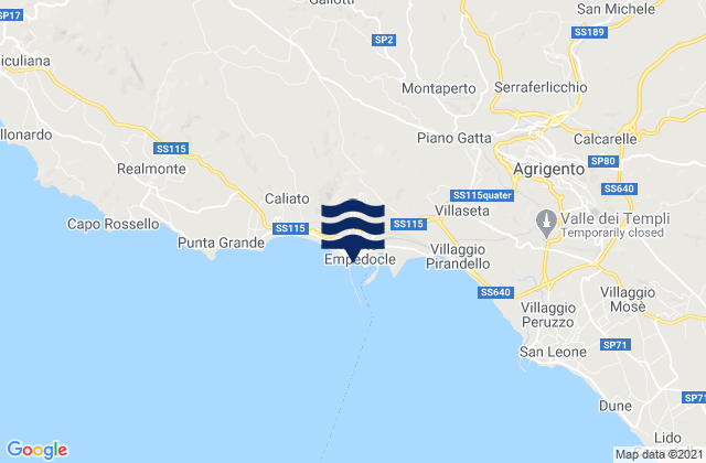 Mapa da tábua de marés em Porto Empedocle, Italy