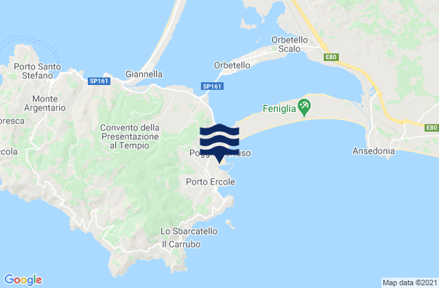 Mapa da tábua de marés em Porto Ercole, Italy