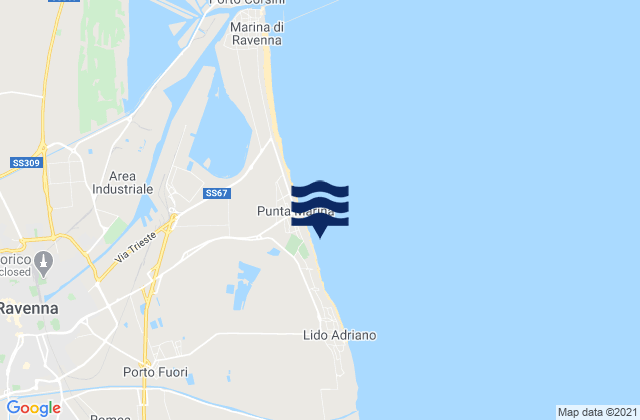 Mapa da tábua de marés em Porto Fuori, Italy