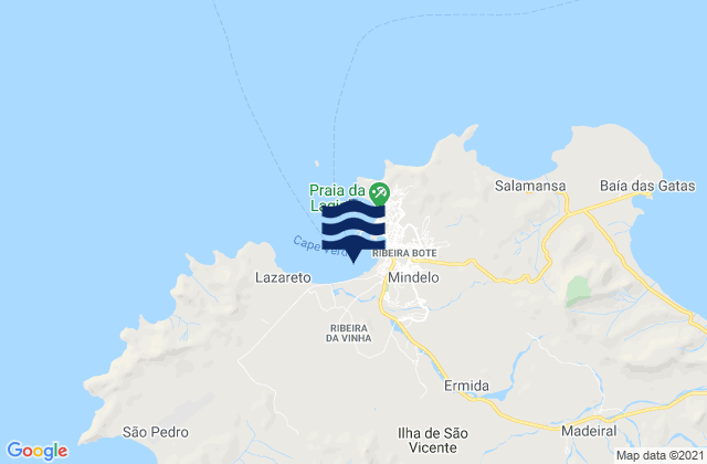 Mapa da tábua de marés em Porto Grande, Cabo Verde