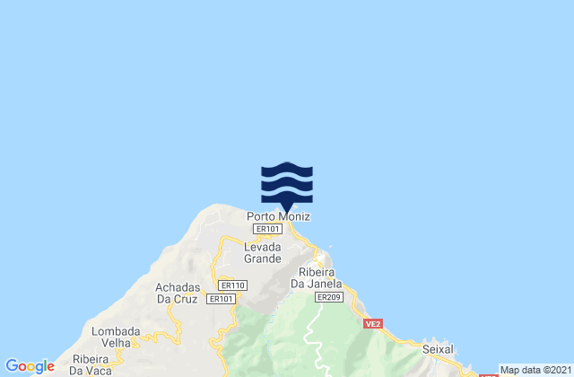 Mapa da tábua de marés em Porto Moniz Madeira Island, Portugal