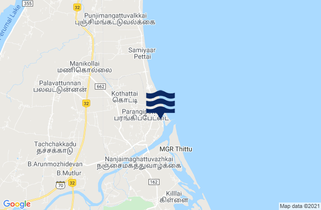 Mapa da tábua de marés em Porto Novo, India
