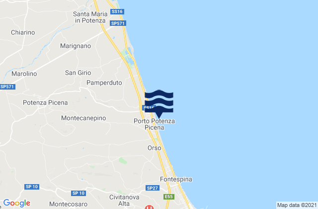 Mapa da tábua de marés em Porto Potenza Picena, Italy