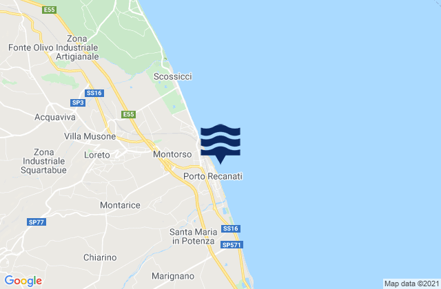 Mapa da tábua de marés em Porto Recanati, Italy