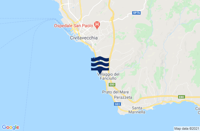 Mapa da tábua de marés em Porto Riva di Traiano, Italy