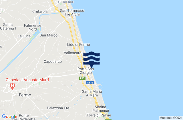 Mapa da tábua de marés em Porto San Giorgio, Italy