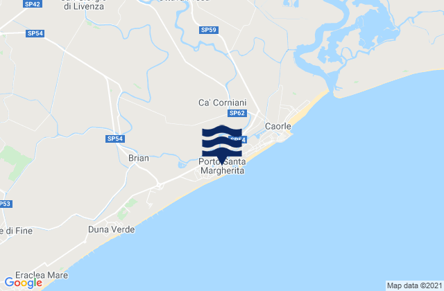 Mapa da tábua de marés em Porto Santa Margherita, Italy