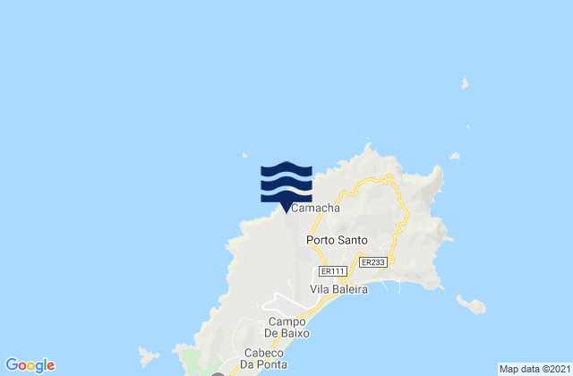 Mapa da tábua de marés em Porto Santo, Portugal