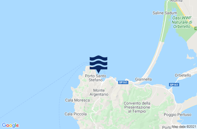 Mapa da tábua de marés em Porto Santo Stefano, Italy