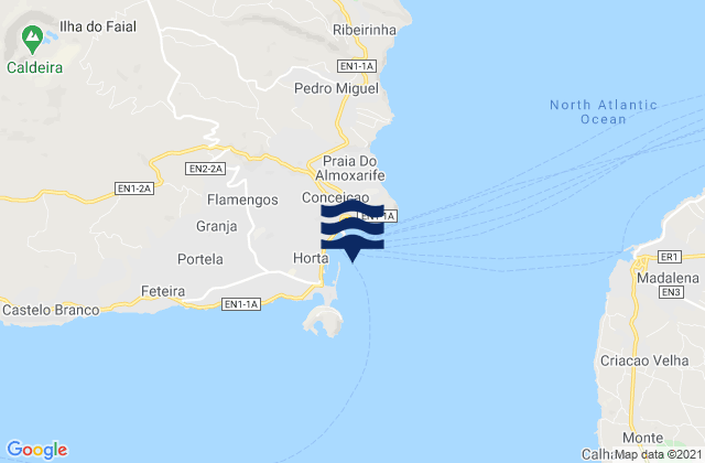 Mapa da tábua de marés em Porto da Horta Ilha do Faial, Portugal