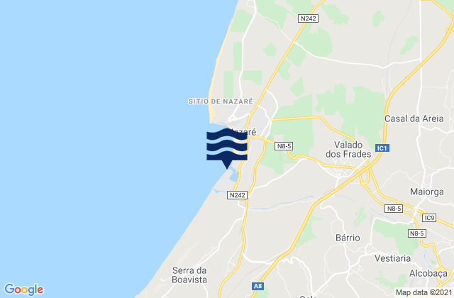 Mapa da tábua de marés em Porto da Nazaré, Portugal