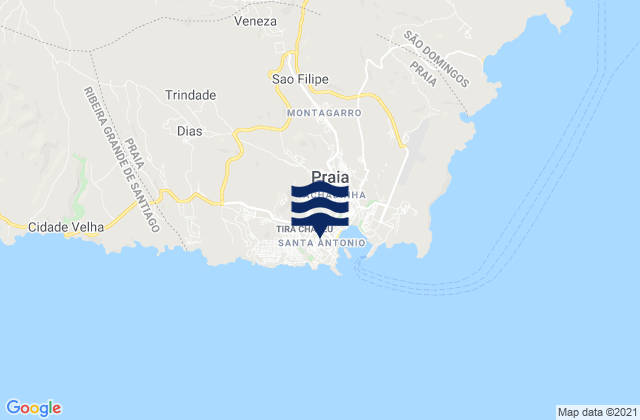 Mapa da tábua de marés em Porto da Praia Sao Tiago Island, Cabo Verde