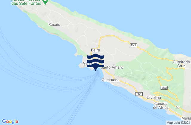 Mapa da tábua de marés em Porto da Velas, Portugal