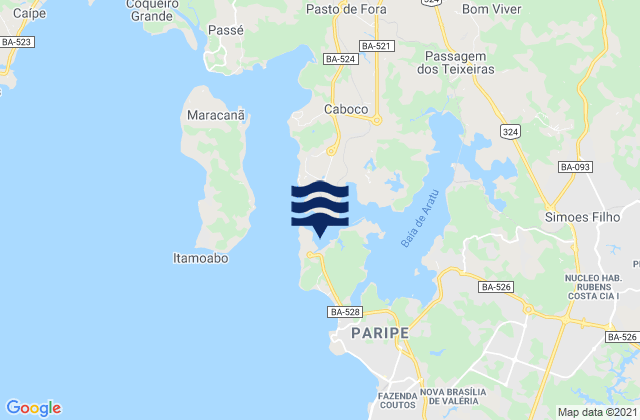 Mapa da tábua de marés em Porto de Aratu, Brazil