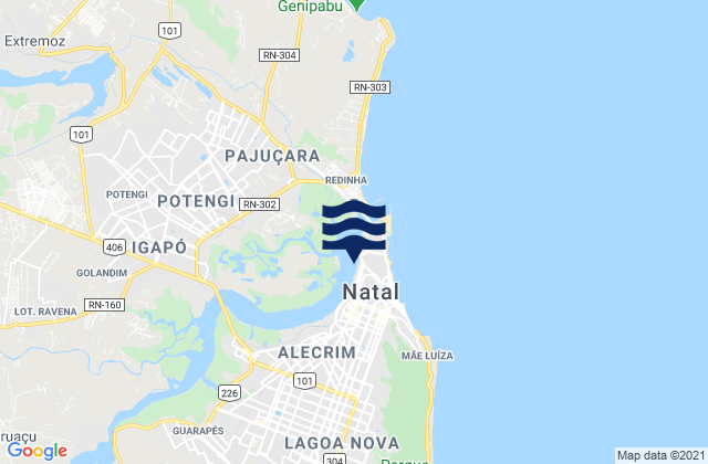 Mapa da tábua de marés em Porto de Natal, Brazil