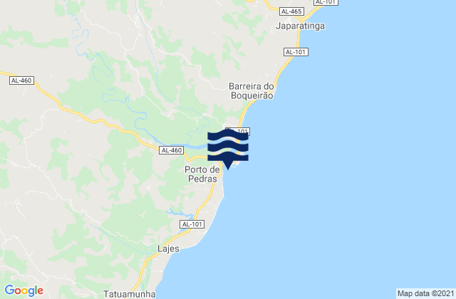 Mapa da tábua de marés em Porto de Pedras, Brazil