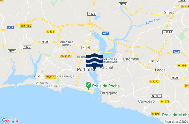 Mapa da tábua de marés em Porto de Portimao, Portugal