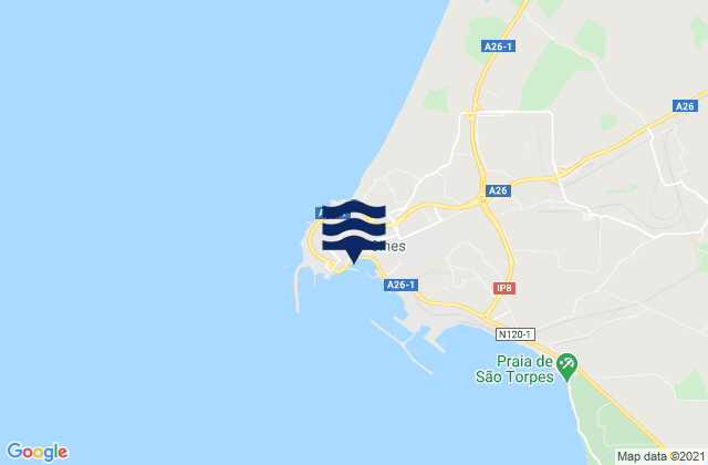 Mapa da tábua de marés em Porto de Sines, Portugal